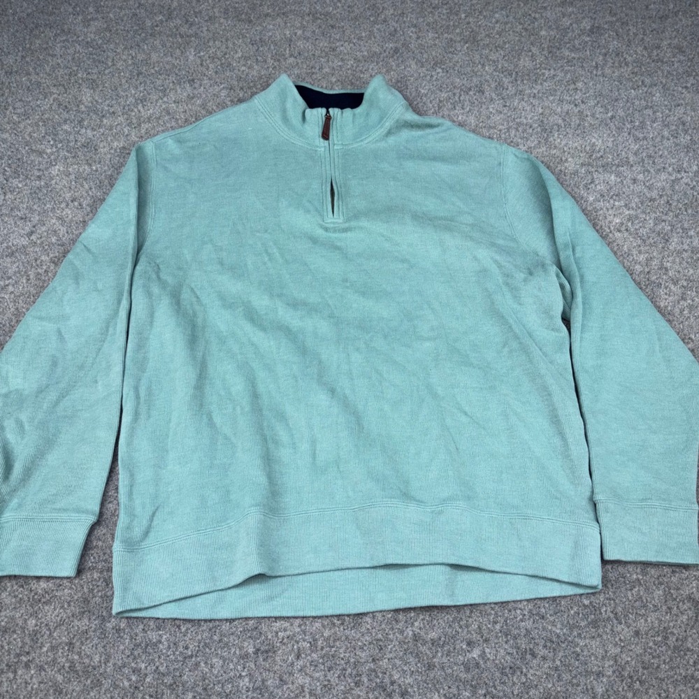 Lands End Quarter Zip Pullover Sweater Mens XL Mint Green Long Sleeve Mock Neck